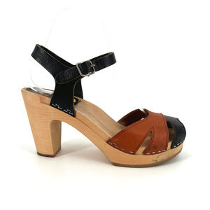 Toffel Swedish Hasbeens Heeled Woden Clogs 36/US 6 Leather Boho Retro 70s Hippie